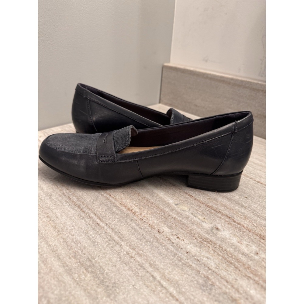 Clarks Juliet Coast Penny Loafers Leather Slip-Ons Luxe Flats‎ Textured Blue 8.5 - Picture 4 of 9